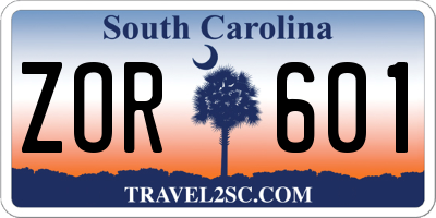 SC license plate ZOR601