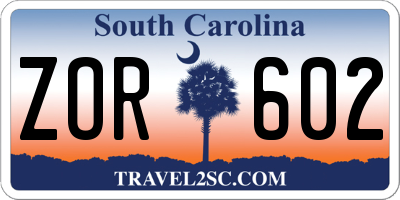 SC license plate ZOR602