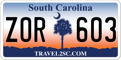 SC license plate ZOR603