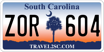 SC license plate ZOR604