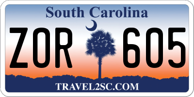 SC license plate ZOR605
