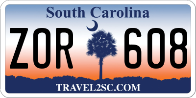 SC license plate ZOR608