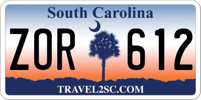 SC license plate ZOR612