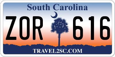 SC license plate ZOR616