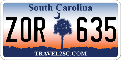 SC license plate ZOR635