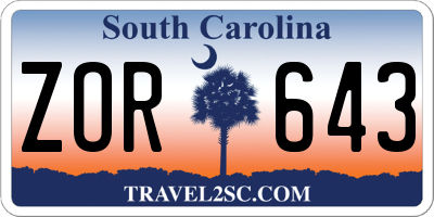 SC license plate ZOR643
