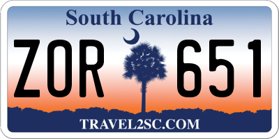 SC license plate ZOR651