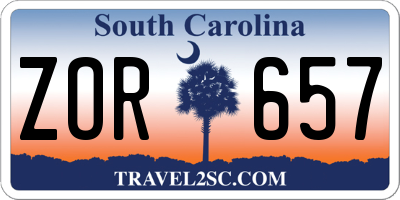 SC license plate ZOR657