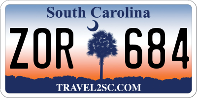 SC license plate ZOR684