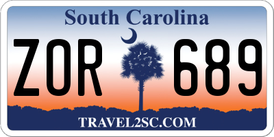 SC license plate ZOR689