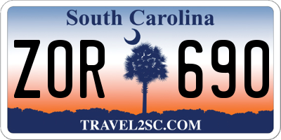 SC license plate ZOR690