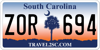 SC license plate ZOR694