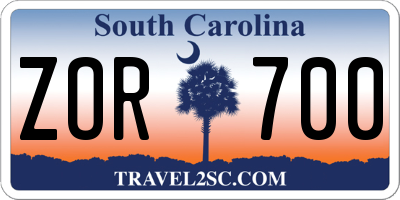 SC license plate ZOR700