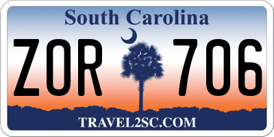SC license plate ZOR706