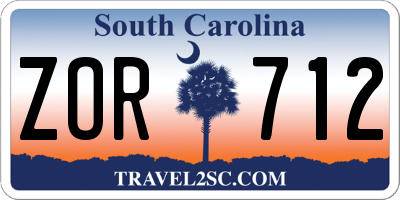 SC license plate ZOR712