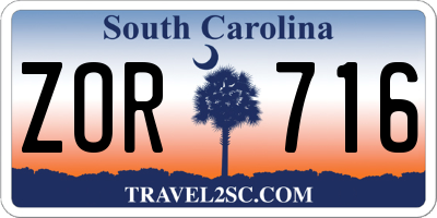 SC license plate ZOR716