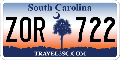 SC license plate ZOR722