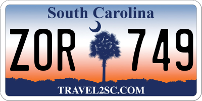 SC license plate ZOR749