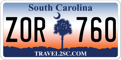 SC license plate ZOR760