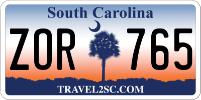 SC license plate ZOR765