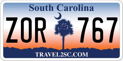 SC license plate ZOR767