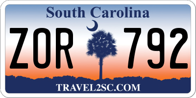SC license plate ZOR792
