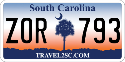 SC license plate ZOR793