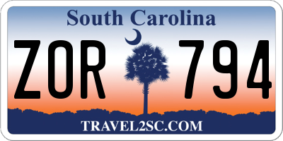 SC license plate ZOR794