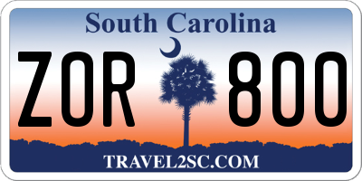 SC license plate ZOR800