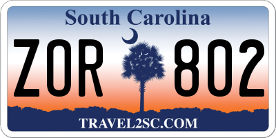 SC license plate ZOR802