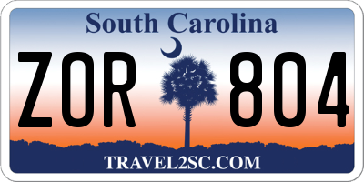 SC license plate ZOR804