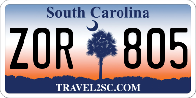 SC license plate ZOR805