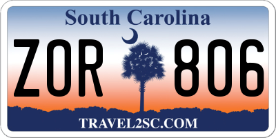 SC license plate ZOR806