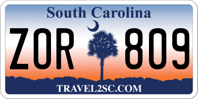 SC license plate ZOR809