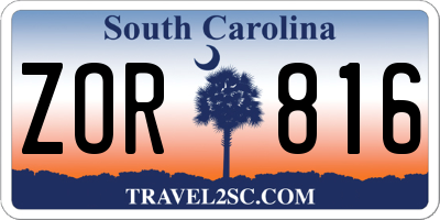 SC license plate ZOR816