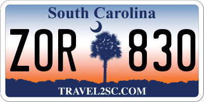 SC license plate ZOR830