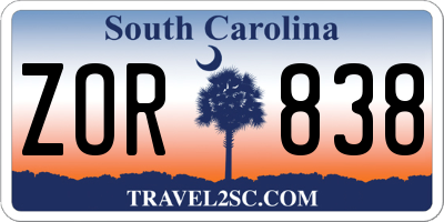 SC license plate ZOR838