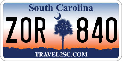 SC license plate ZOR840