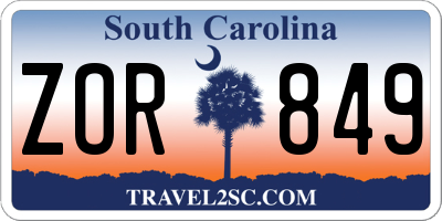 SC license plate ZOR849