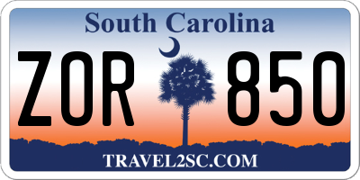 SC license plate ZOR850