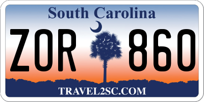 SC license plate ZOR860
