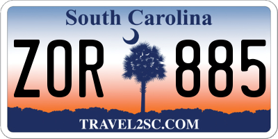 SC license plate ZOR885