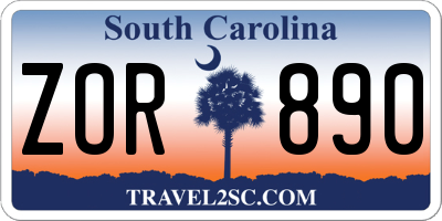 SC license plate ZOR890