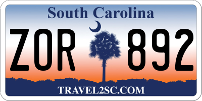 SC license plate ZOR892