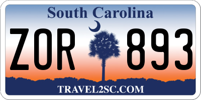 SC license plate ZOR893
