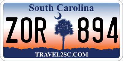 SC license plate ZOR894