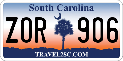 SC license plate ZOR906