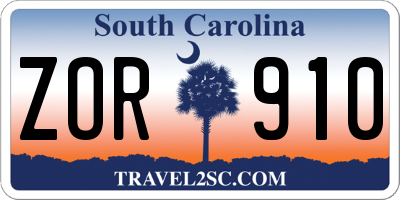SC license plate ZOR910