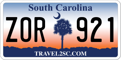 SC license plate ZOR921
