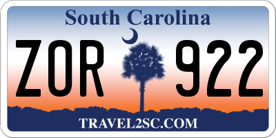 SC license plate ZOR922
